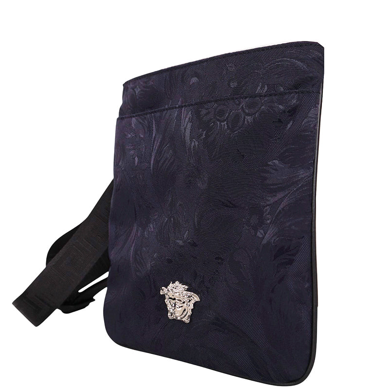 NEW $720 VERSACE Navy Heritage BAROCCO JACQUARD TECH Silver MEDUSA Crossbody BAG