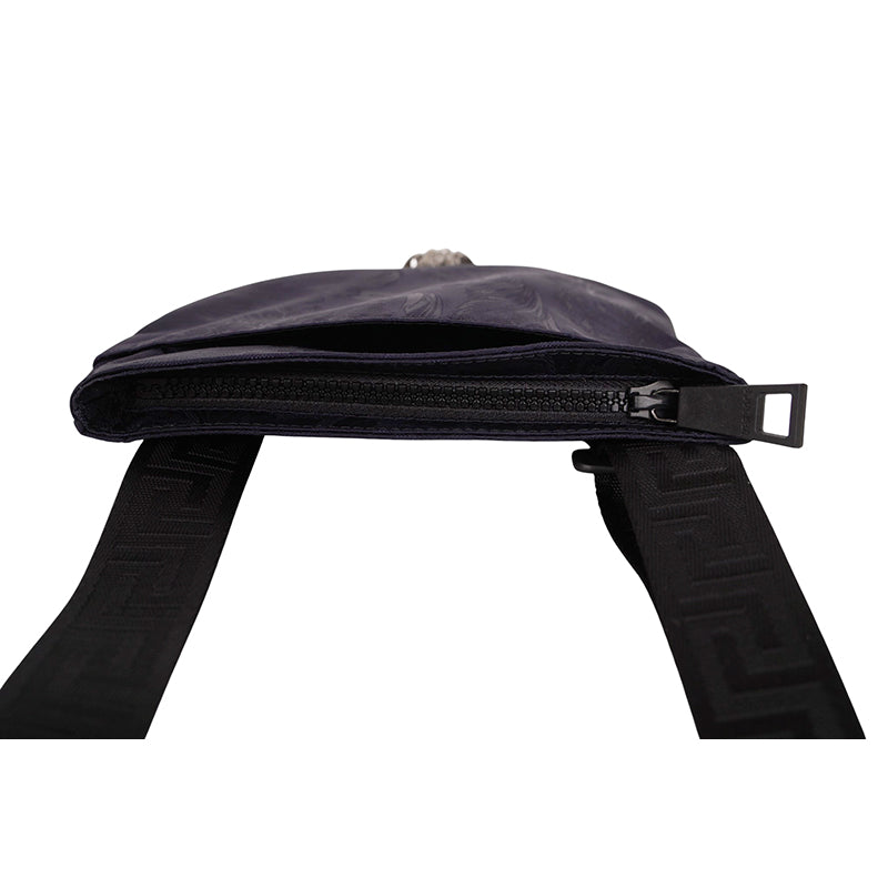 NEW $720 VERSACE Navy Heritage BAROCCO JACQUARD TECH Silver MEDUSA Crossbody BAG