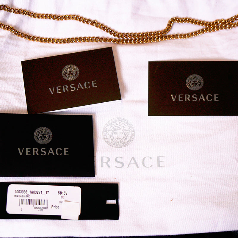 NEW $1075 VERSACE Coated Canvas Green LA GRECA VIRTUS V Small Crossbody BAG NWT