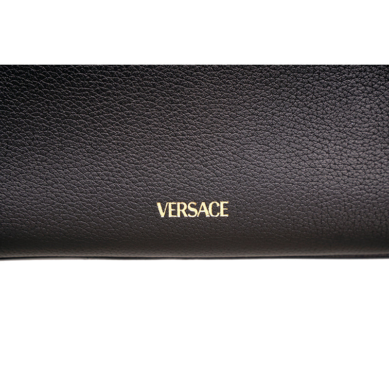 NEW $1790 VERSACE Black Leather GOLD LA MEDUSA Crossbody CAMERA BAG Pink Lining