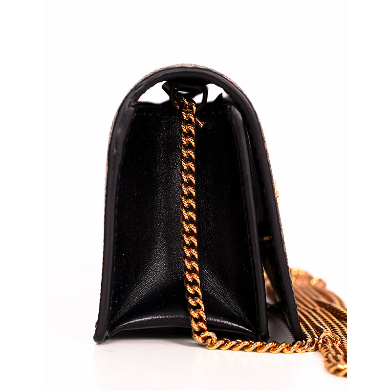 NEW $725 VERSACE Black Caramel LA GRECA VIRTUS V Wallet Chain MICRO MINI BAG WOC