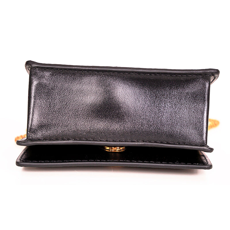 NEW $725 VERSACE Black Caramel LA GRECA VIRTUS V Wallet Chain MICRO MINI BAG WOC