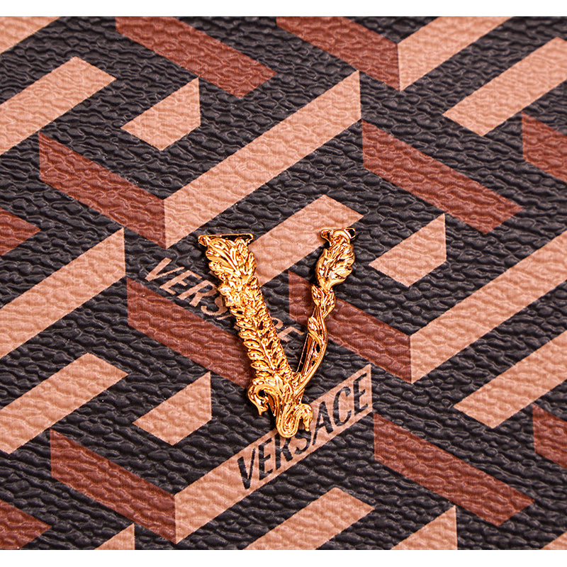 NEW $725 VERSACE Black Caramel LA GRECA VIRTUS V Wallet Chain MICRO MINI BAG WOC