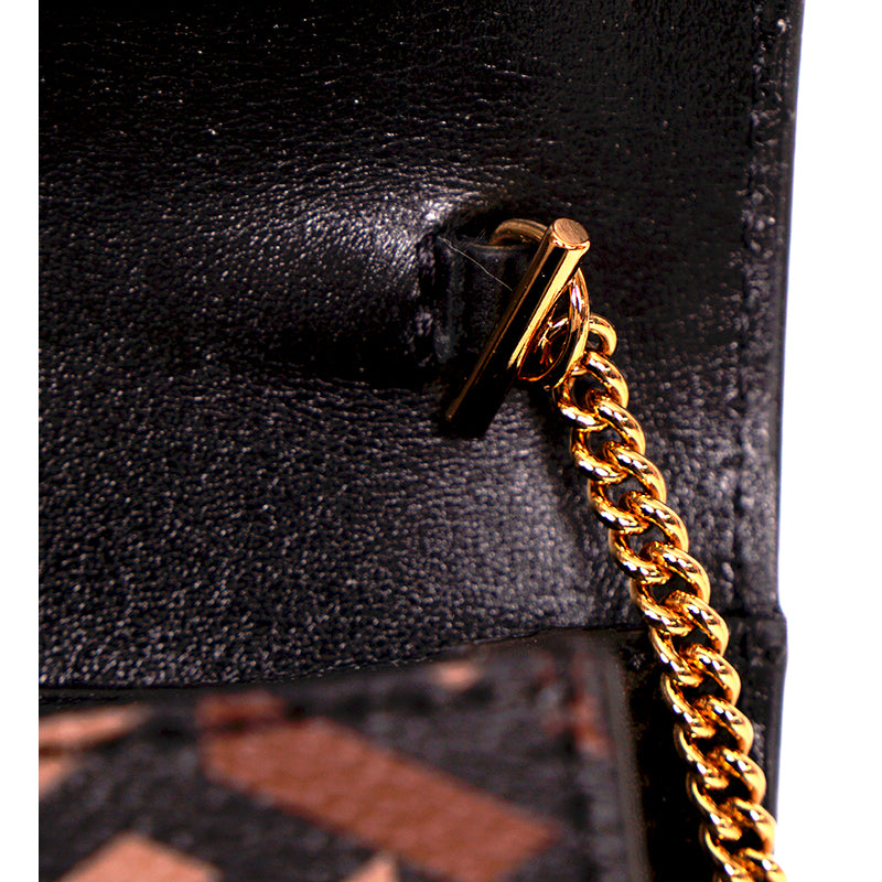 NEW $725 VERSACE Black Caramel LA GRECA VIRTUS V Wallet Chain MICRO MINI BAG WOC