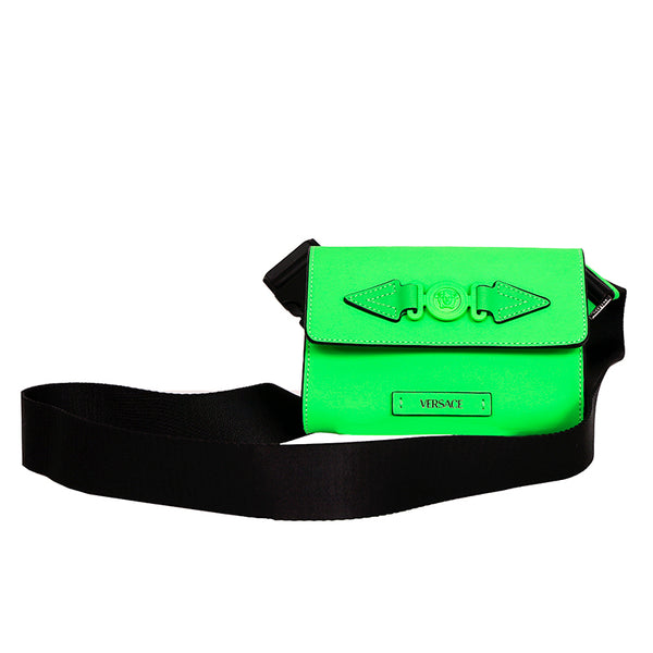 NEW $995 VERSACE Men's Neon Lime Rubberized MEDUSA BIGGIE LOGO Belt/Sling BAG