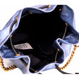 NEW $1,100 VERSACE Blue Nylon Drawstring GOLD MEDUSA LOGO Dahlia GRECA STRAP BAG