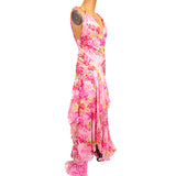 38 NEW $10,995 VERSACE Runway Archival PINK ORCHID LOGO PRINT Chiffon DRESS GOWN