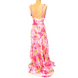 38 NEW $10,995 VERSACE Runway Archival PINK ORCHID LOGO PRINT Chiffon DRESS GOWN