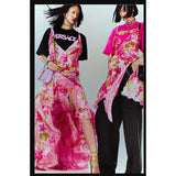 38 NEW $10,995 VERSACE Runway Archival PINK ORCHID LOGO PRINT Chiffon DRESS GOWN