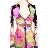 38 NEW $3,095 VERSACE Ventagli FAN LOGO PRINT Zip Front SILK JERSEY Shirt DRESS