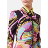 38 NEW $3,095 VERSACE Ventagli FAN LOGO PRINT Zip Front SILK JERSEY Shirt DRESS