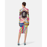 38 NEW $3,095 VERSACE Ventagli FAN LOGO PRINT Zip Front SILK JERSEY Shirt DRESS