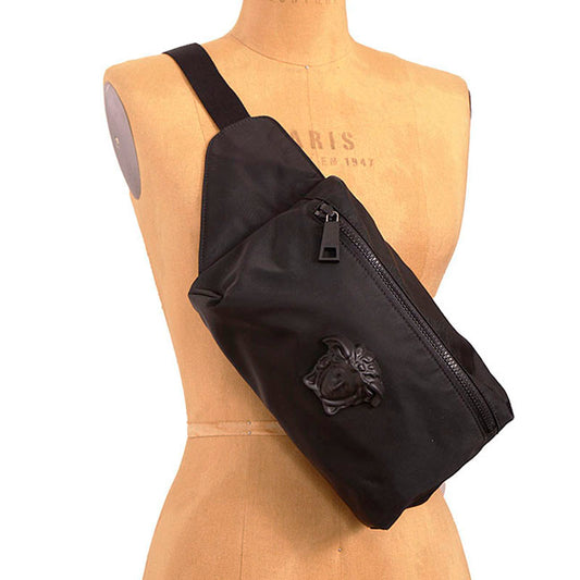 NEW $900 VERSACE Men's Black Nylon LA MEDUSA LOGO Sling Belt TRAVEL Waist BAG