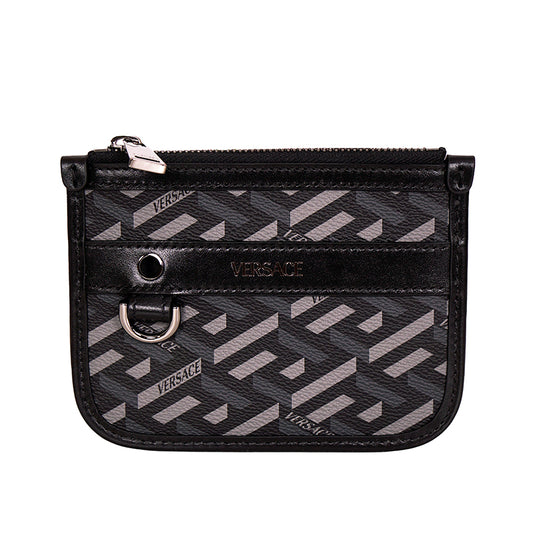 NEW $295 VERSACE Black Gray Coated Canvas LA GRECA Coin MODULAR POUCH Travel BAG