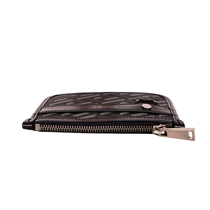 NEW $295 VERSACE Black Gray Coated Canvas LA GRECA Coin MODULAR POUCH Travel BAG