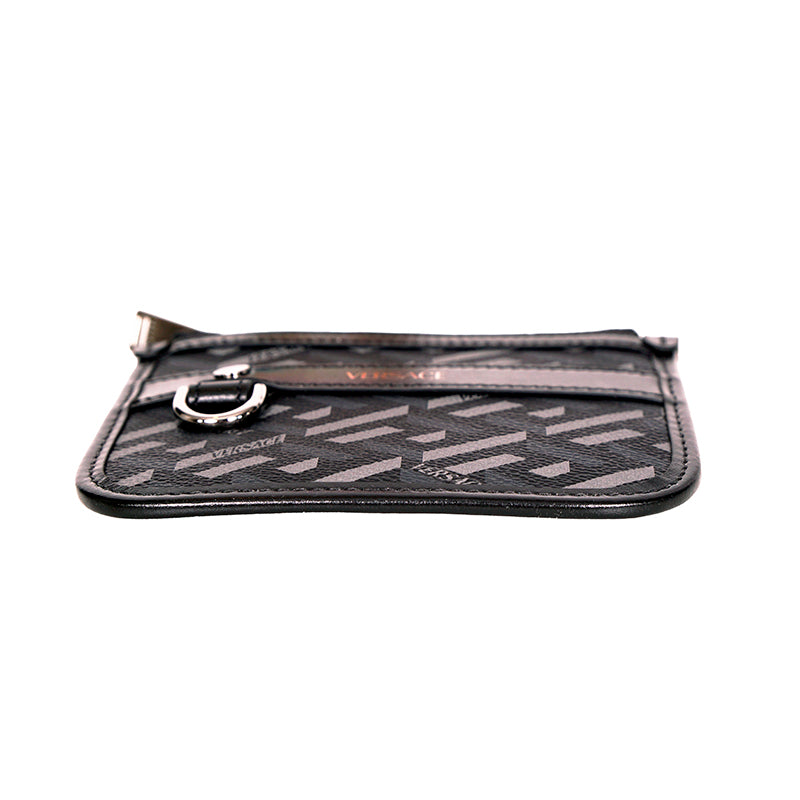 NEW $295 VERSACE Black Gray Coated Canvas LA GRECA Coin MODULAR POUCH Travel BAG