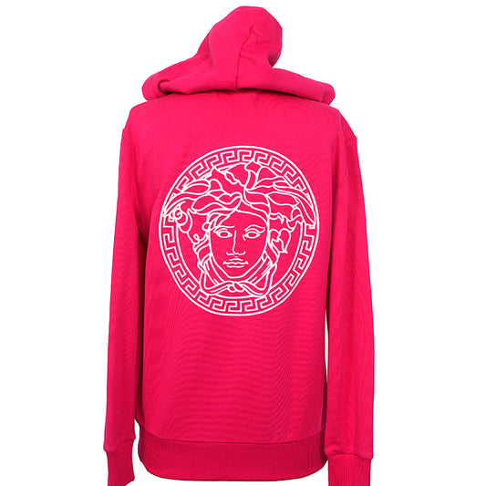 XS NEW $950 VERSACE Woman Hot Pink MEDUSA LOGO Oversize SWEATSHIRT HOODIE JACKET
