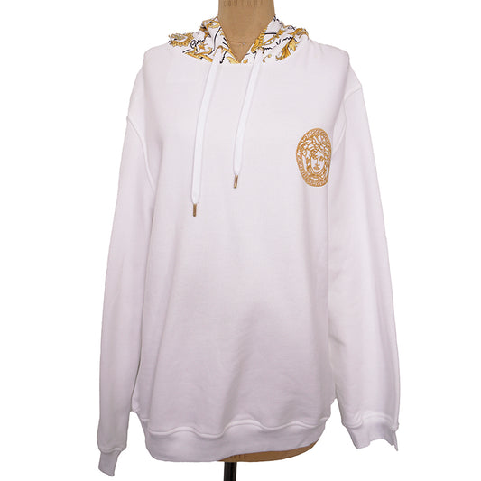 2/3XL NEW $800 VERSACE Men White MEDUSA LOGO BAROQUE HOODIE Embroidered SWEATSHIRT