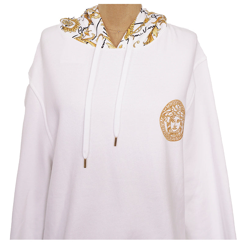 2/3XL NEW $800 VERSACE Men White MEDUSA LOGO BAROQUE HOODIE Embroidered SWEATSHIRT