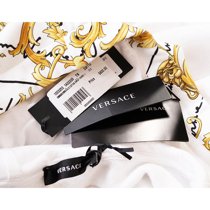 2/3XL NEW $800 VERSACE Men White MEDUSA LOGO BAROQUE HOODIE Embroidered SWEATSHIRT
