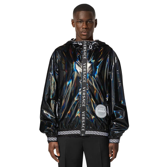 2XL NEW $1150 VERSACE Men's Active Performance Pro Black HOLOGRAHIC Track JACKET