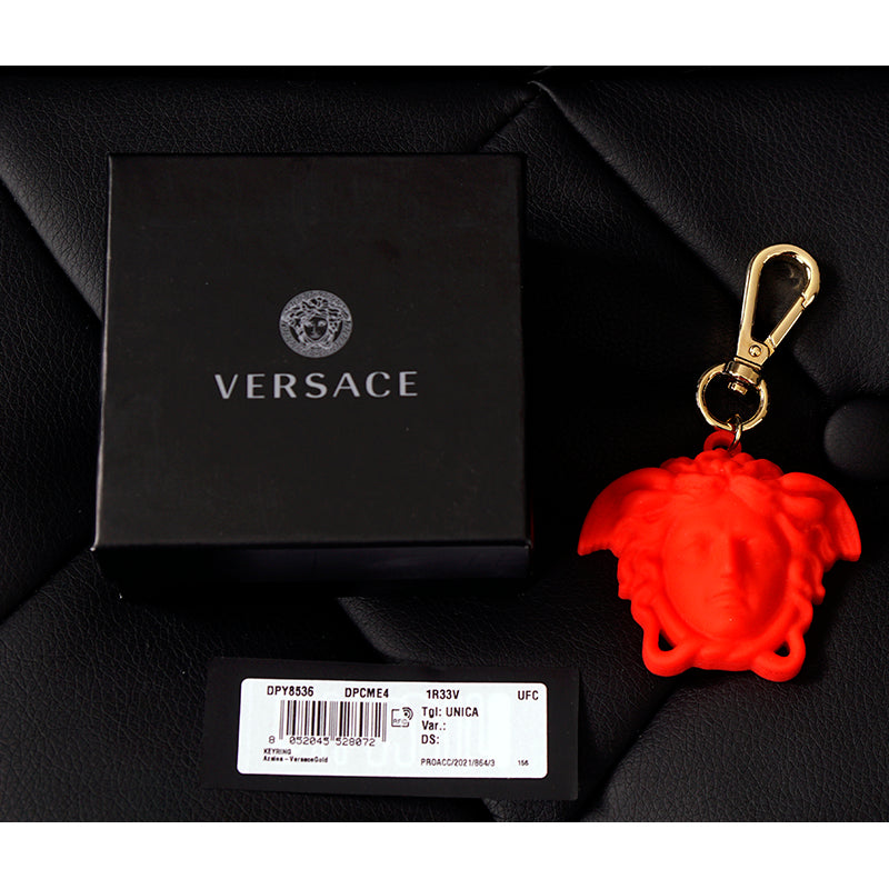 NEW $125 VERSACE RUNWAY Red Rubber LA MEDUSA LOGO KEY CHAIN Tresor De La Mer NIB