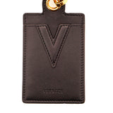 NEW $375 VERSACE Black Leather V LOGO ID Badge CARD CASE Holder & GRECA LANYARD