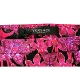 38/42 NEW $925 VERSACE RUNWAY Black Pink-Purple Orchid Flower Print JERSEY LEGGINGS