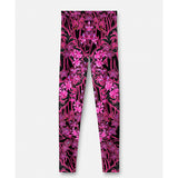 38/42 NEW $925 VERSACE RUNWAY Black Pink-Purple Orchid Flower Print JERSEY LEGGINGS