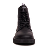42.5 44 & 45 NEW $1050 VERSACE Men's Black Leather LOGO COMBAT SNEAKER ANKLE BOOTS