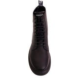 45 NEW $1050 VERSACE Men's Black Leather LOGO COMBAT SNEAKER ANKLE BOOTS