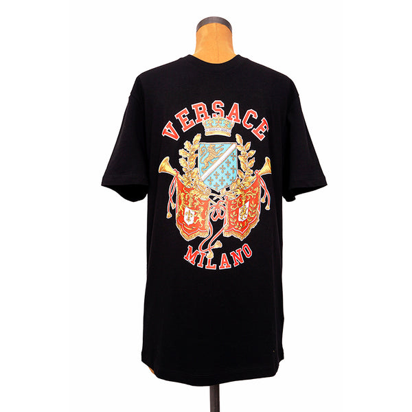 sz XS NEW $525 VERSACE Men's Black ROYAL REBELLION CREST Crew Neck T-SHIRT TEE