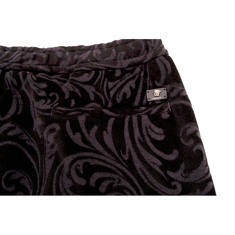 2XL NEW $975 VERSACE Men's Black Velvet/Velour Baroque LOGO Sporty JOGGER PANTS