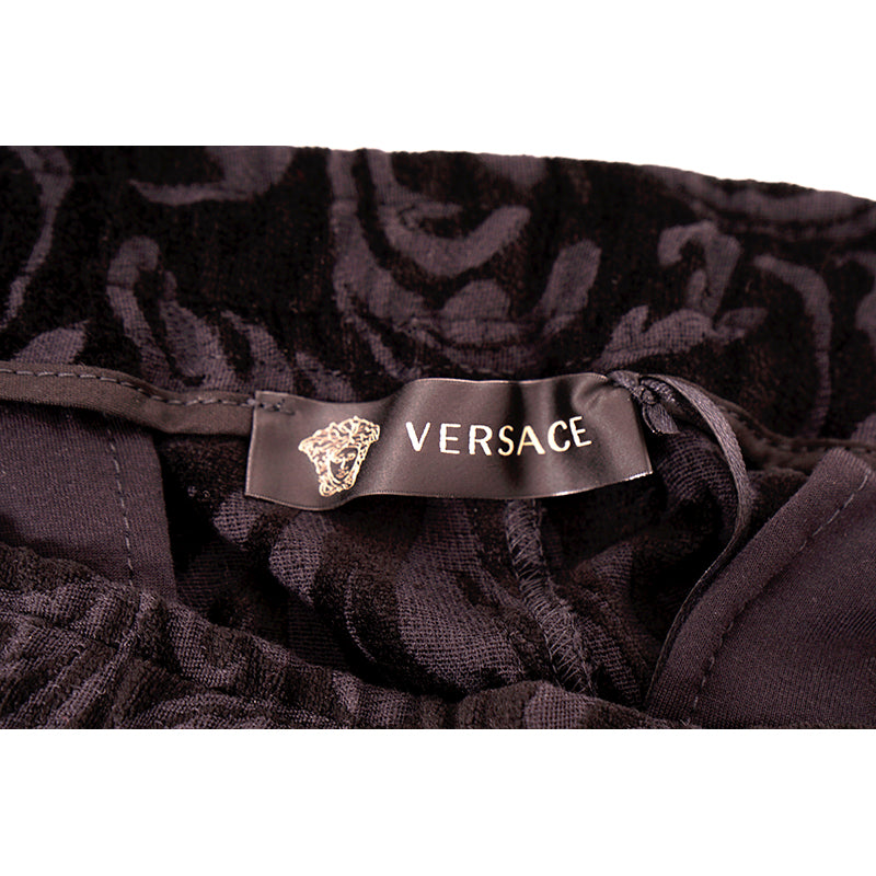 2XL NEW $975 VERSACE Men's Black Velvet/Velour Baroque LOGO Sporty JOGGER PANTS