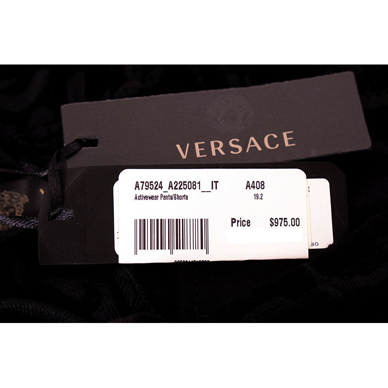 2XL NEW $975 VERSACE Men's Black Velvet/Velour Baroque LOGO Sporty JOGGER PANTS