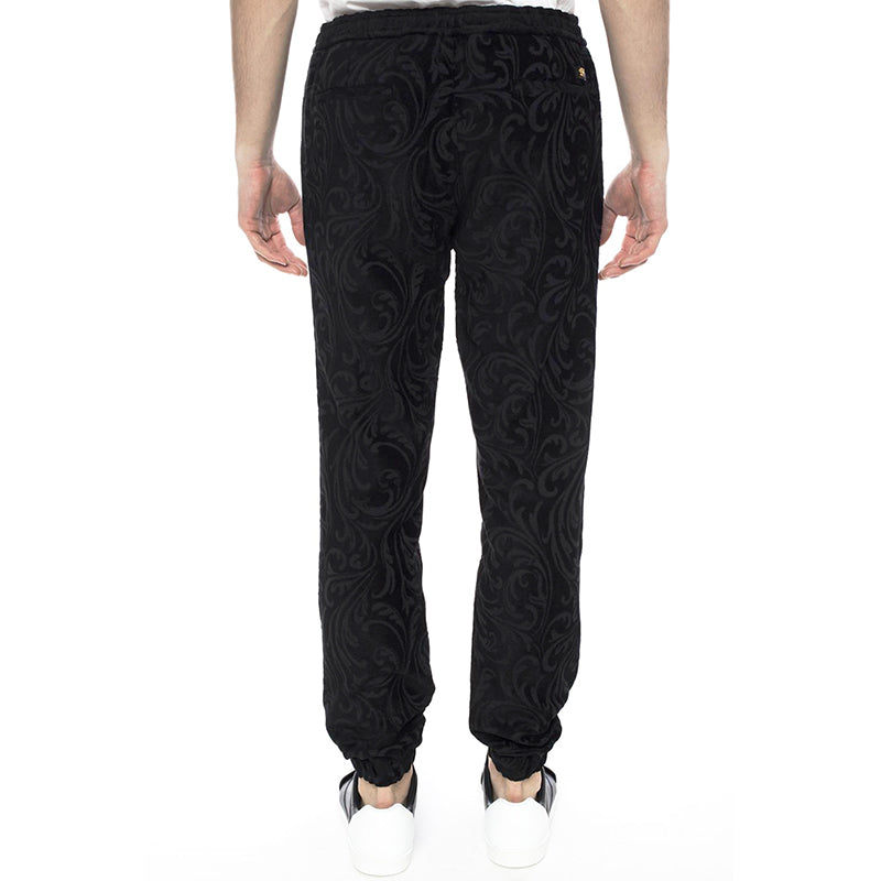 2XL NEW $975 VERSACE Men's Black Velvet/Velour Baroque LOGO Sporty JOGGER PANTS
