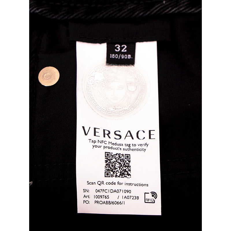 32 NEW $1375 VERSACE Black Dyed Denim BIGGIE LOGO MEDUSA '95 BELT Low Rise JEANS