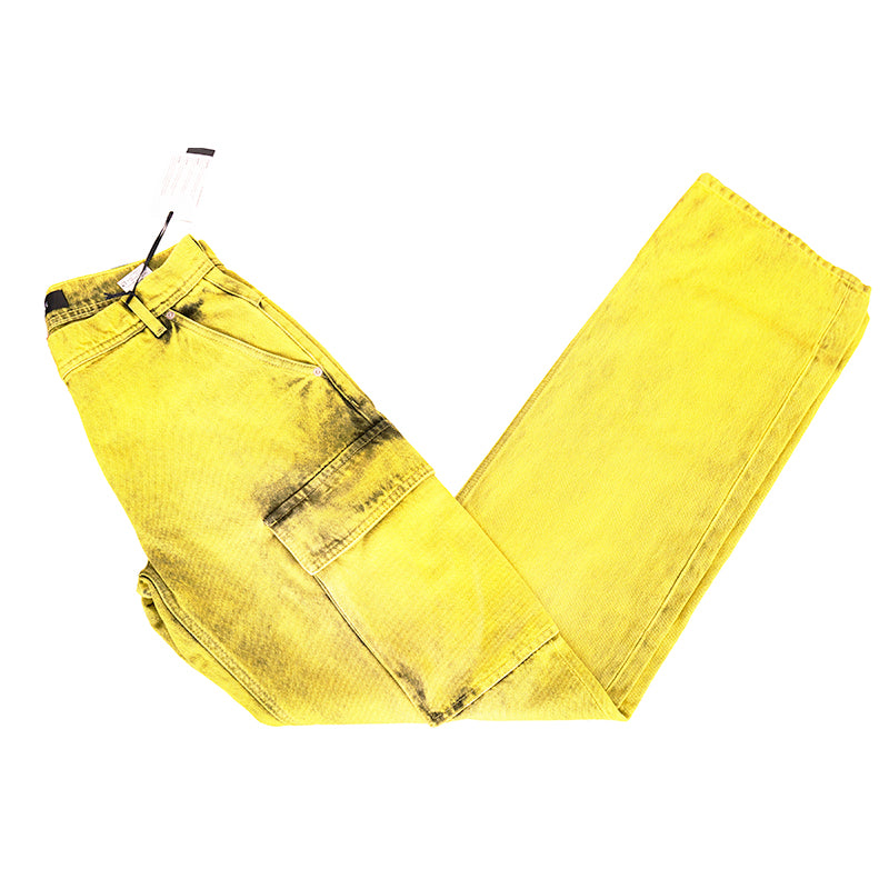 27 & 29 NEW $1675 VERSACE RUNWAY Woman's Acid Yellow Bleach Denim Cargo Pocket JEANS