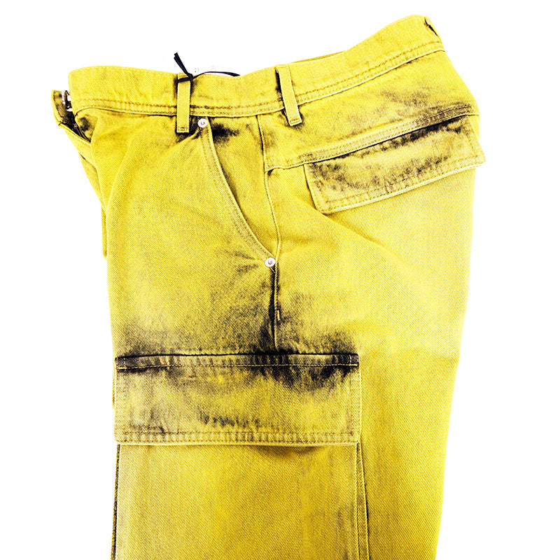 27 & 29 NEW $1675 VERSACE RUNWAY Woman's Acid Yellow Bleach Denim Cargo Pocket JEANS