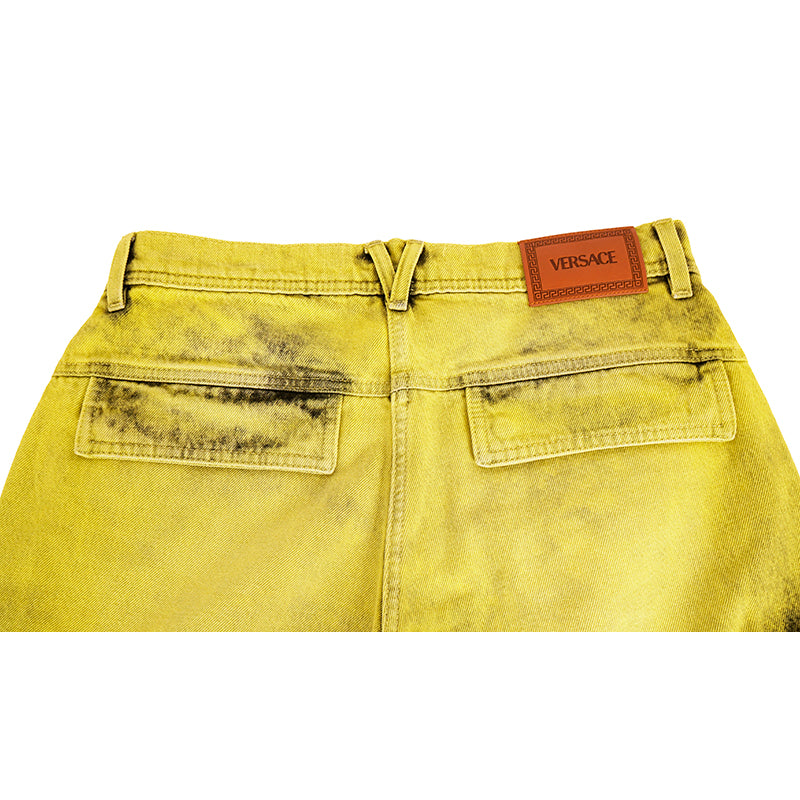 27/29 NEW $1675 VERSACE RUNWAY Woman's Acid Yellow Bleach Denim Cargo Pocket JEANS