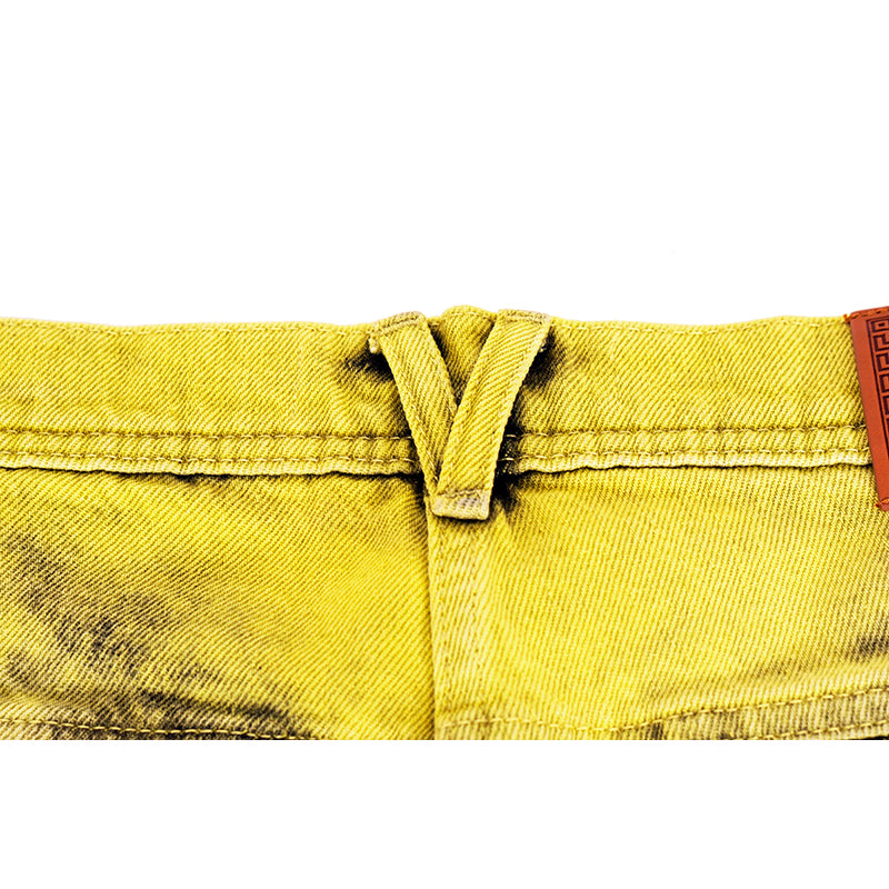 27/29 NEW $1675 VERSACE RUNWAY Woman's Acid Yellow Bleach Denim Cargo Pocket JEANS