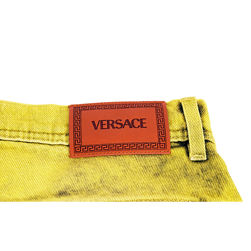 27 & 29 NEW $1675 VERSACE RUNWAY Woman's Acid Yellow Bleach Denim Cargo Pocket JEANS