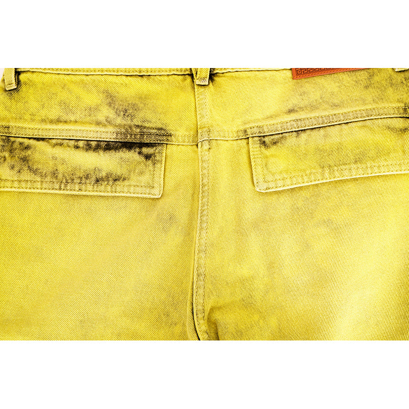 27/29 NEW $1675 VERSACE RUNWAY Woman's Acid Yellow Bleach Denim Cargo Pocket JEANS