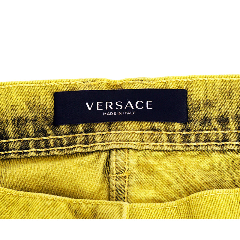 27/29 NEW $1675 VERSACE RUNWAY Woman's Acid Yellow Bleach Denim Cargo Pocket JEANS