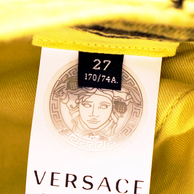 27/29 NEW $1675 VERSACE RUNWAY Woman's Acid Yellow Bleach Denim Cargo Pocket JEANS