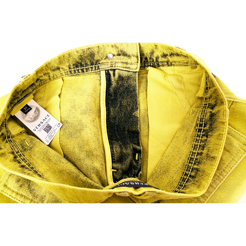27 & 29 NEW $1675 VERSACE RUNWAY Woman's Acid Yellow Bleach Denim Cargo Pocket JEANS