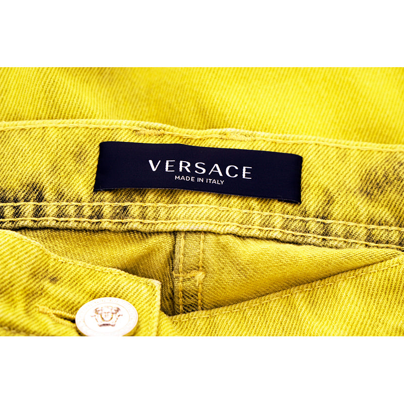 27 & 29 NEW $1675 VERSACE RUNWAY Woman's Acid Yellow Bleach Denim Cargo Pocket JEANS