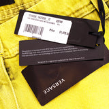 27/29 NEW $1675 VERSACE RUNWAY Woman's Acid Yellow Bleach Denim Cargo Pocket JEANS