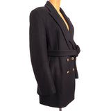 46 US 10 NEW $3190 VERSACE Woman Black 100% WOOL Belted COAT - LOGO PRINT LINING