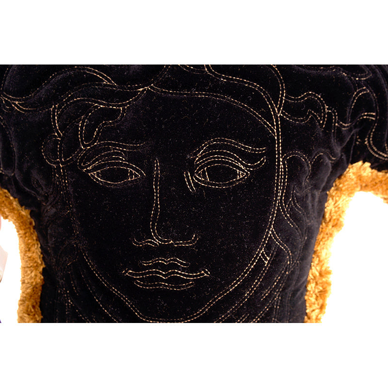 NEW $595 VERSACE HOME Black MEDUSA HEAD SHAPED Gold Fringe Cushion ACCENT PILLOW